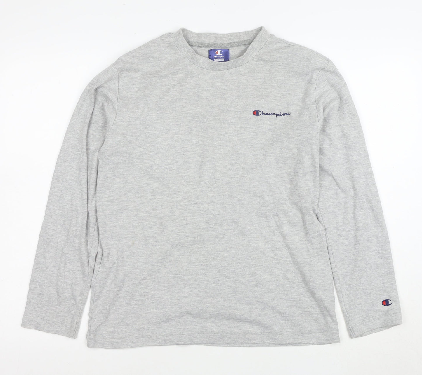Champion Men's Grey Long Sleeve Crew Neck Cotton T-Shirt M