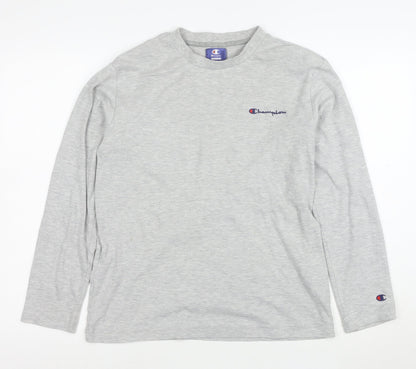 Champion Men's Grey Long Sleeve Crew Neck Cotton T-Shirt M