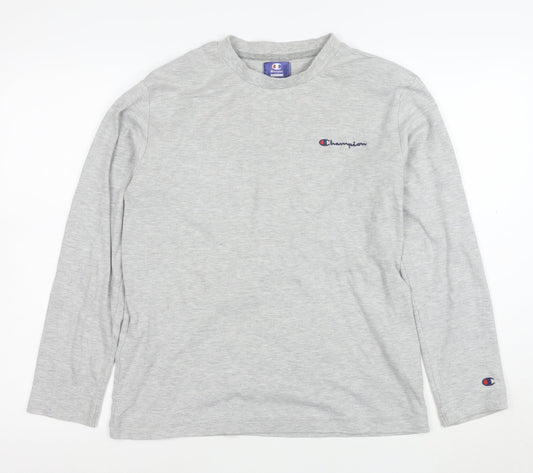 Champion Men's Grey Long Sleeve Crew Neck Cotton T-Shirt M