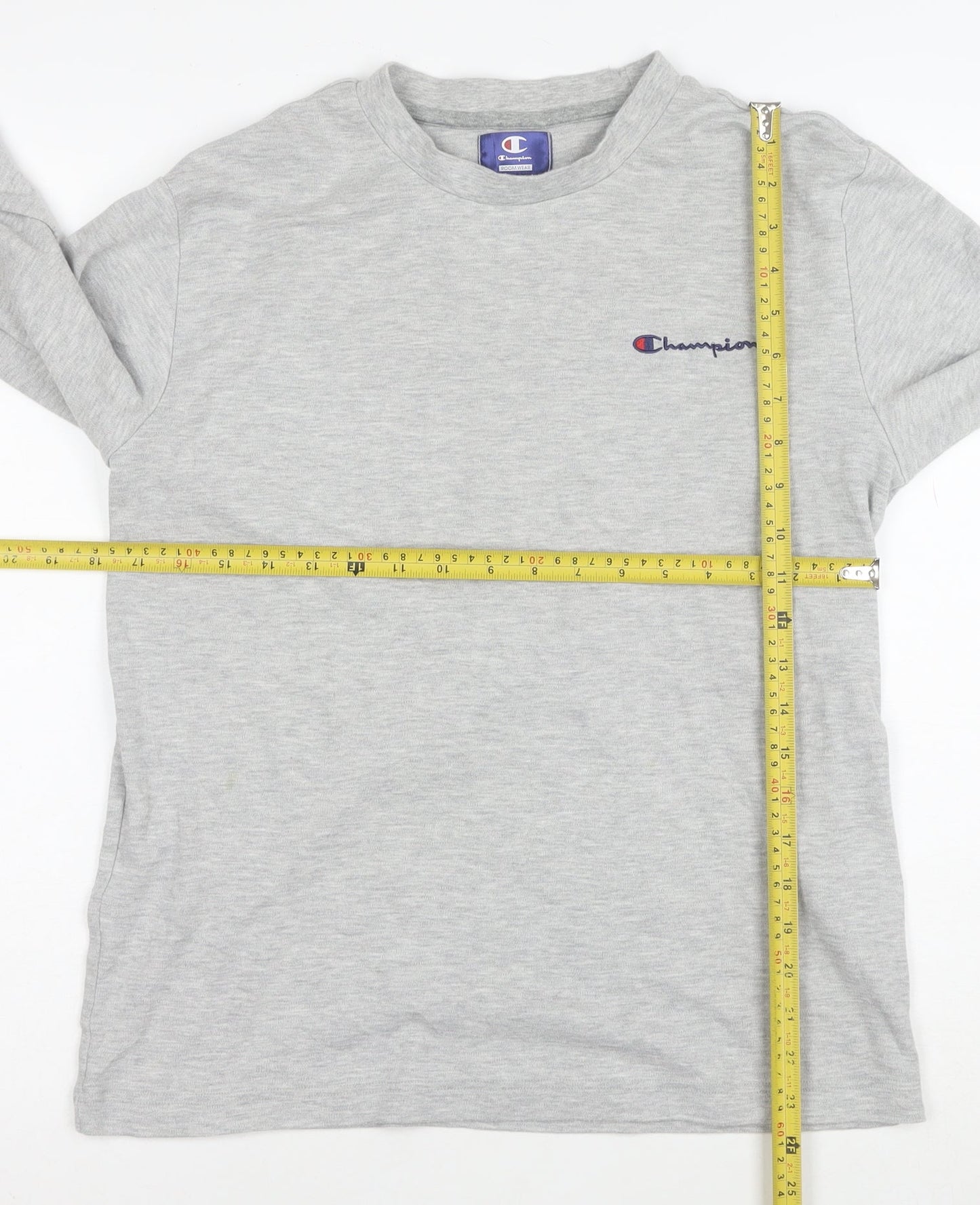Champion Men's Grey Long Sleeve Crew Neck Cotton T-Shirt M