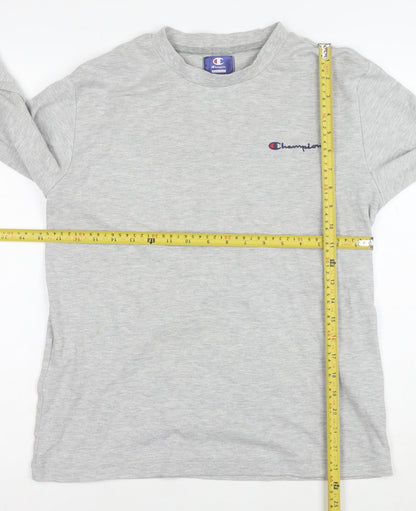 Champion Men's Grey Long Sleeve Crew Neck Cotton T-Shirt M