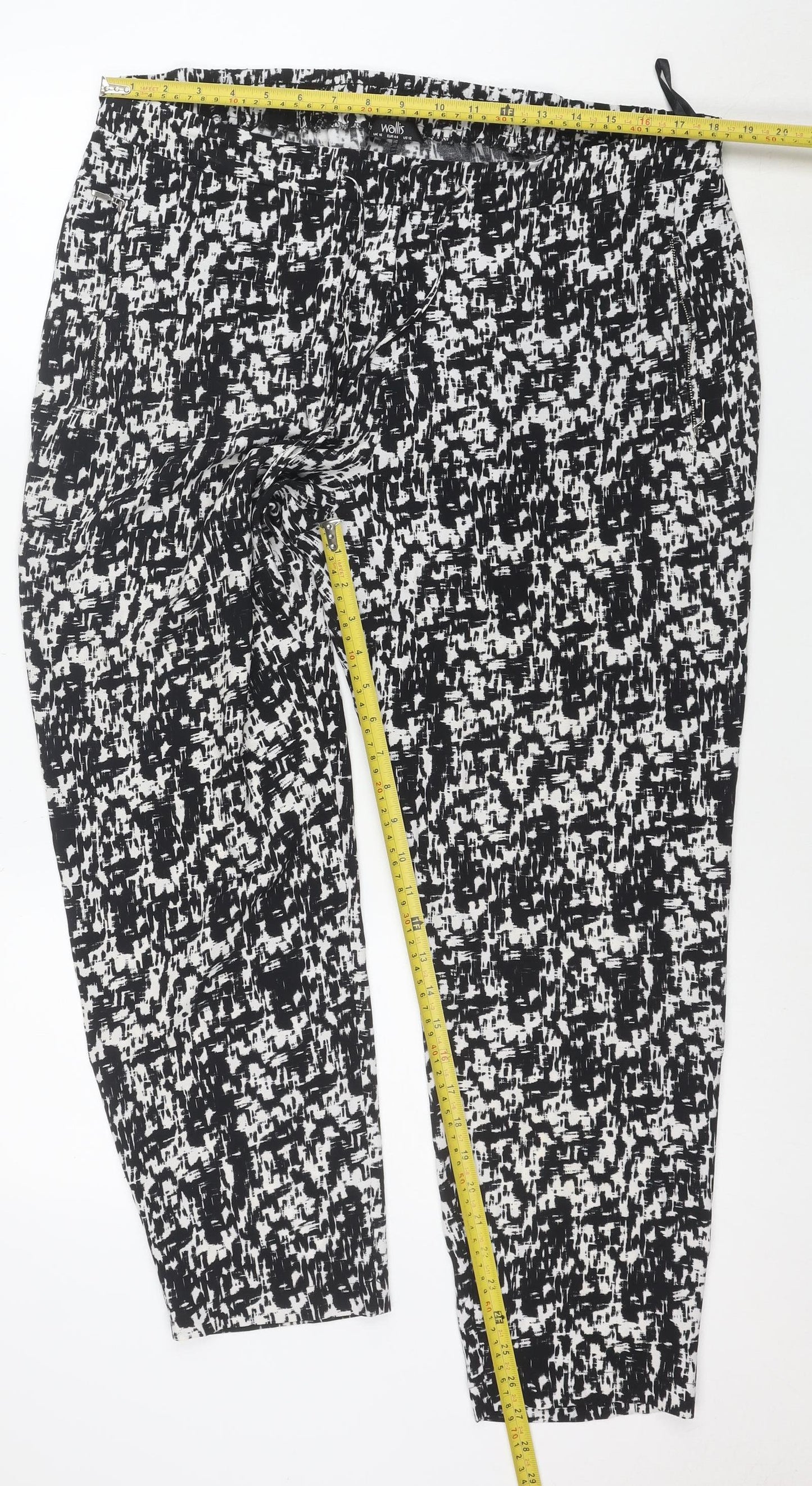 Wallis Women’s Black Geometric Print Cropped Stretch Trousers Size 16