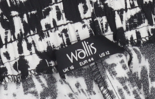 Wallis Women’s Black Geometric Print Cropped Stretch Trousers Size 16