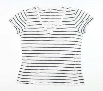 John Lewis Women’s White Striped Cotton V-Neck Short Sleeve T-Shirt Size 10