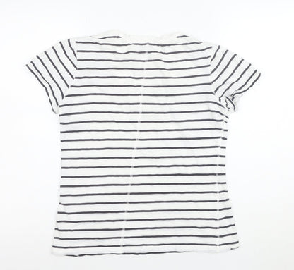 John Lewis Women’s White Striped Cotton V-Neck Short Sleeve T-Shirt Size 10