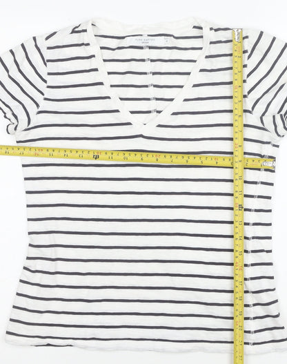John Lewis Women’s White Striped Cotton V-Neck Short Sleeve T-Shirt Size 10