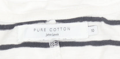 John Lewis Women’s White Striped Cotton V-Neck Short Sleeve T-Shirt Size 10