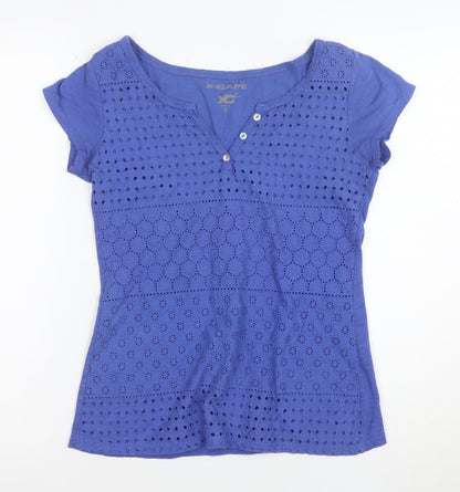 X-CAPE Women’s Blue Cotton Crochet Button T-Shirt Size S
