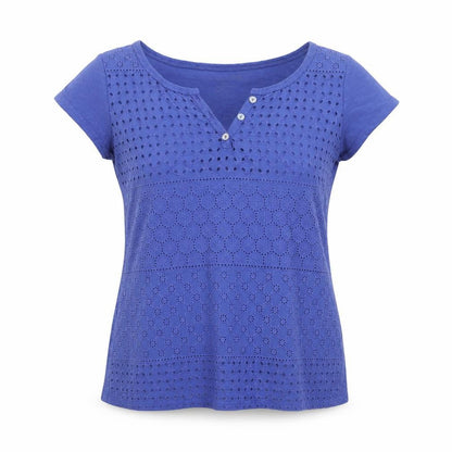 X-CAPE Women’s Blue Cotton Crochet Button T-Shirt Size S