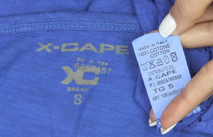 X-CAPE Women’s Blue Cotton Crochet Button T-Shirt Size S