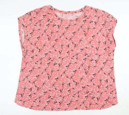 M&Co Womens Pink Floral Cotton Blend Regular Fit T-Shirt Size 20