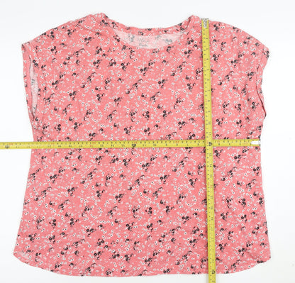 M&Co Womens Pink Floral Cotton Blend Regular Fit T-Shirt Size 20