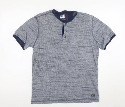 Marks and Spencer Mens Blue Henley Polo Shirt Size S Cotton
