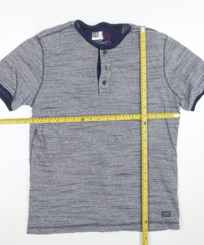 Marks and Spencer Mens Blue Henley Polo Shirt Size S Cotton