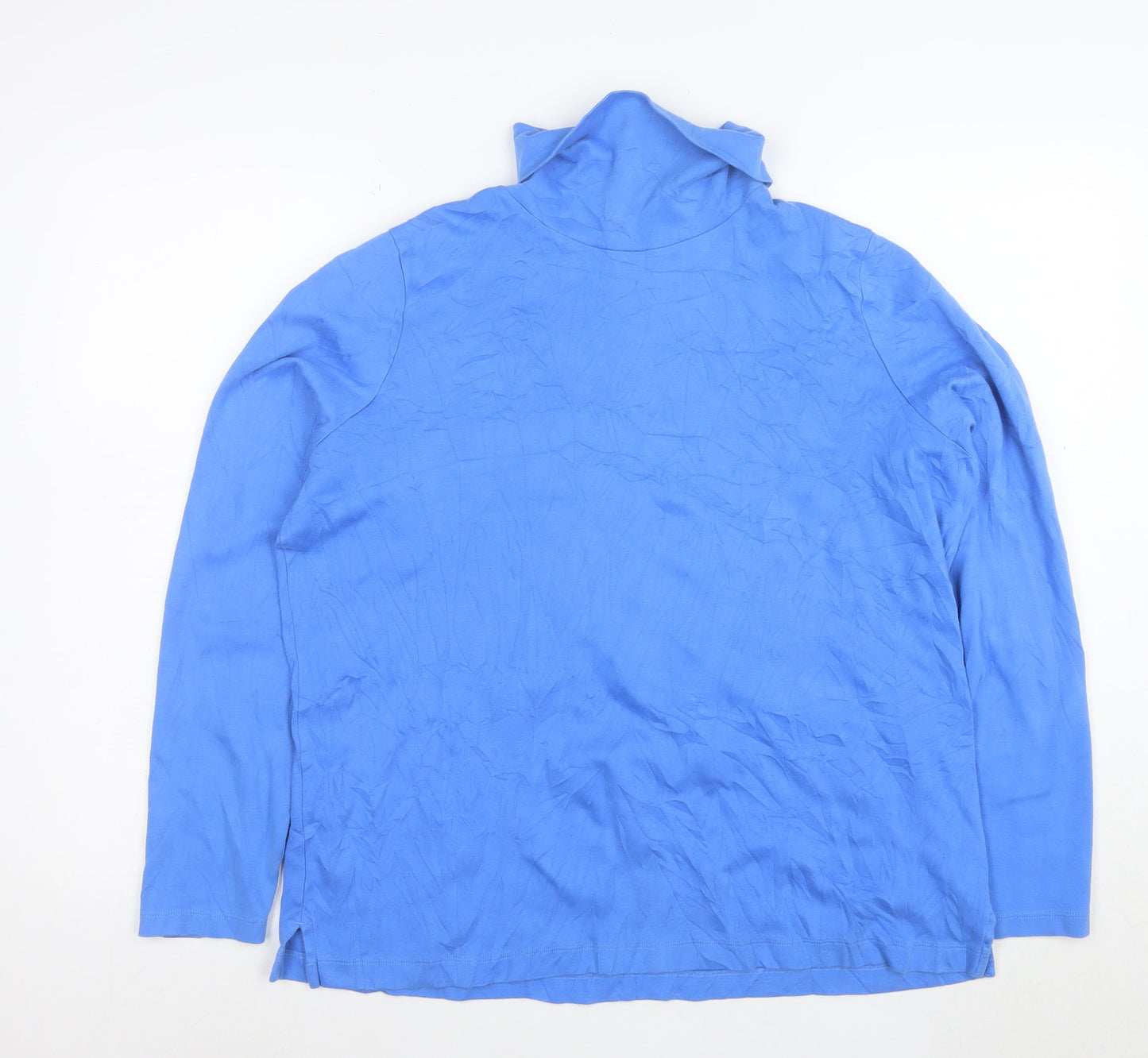Lands' End Womens Blue Roll Neck Long Sleeve Cotton Top XL