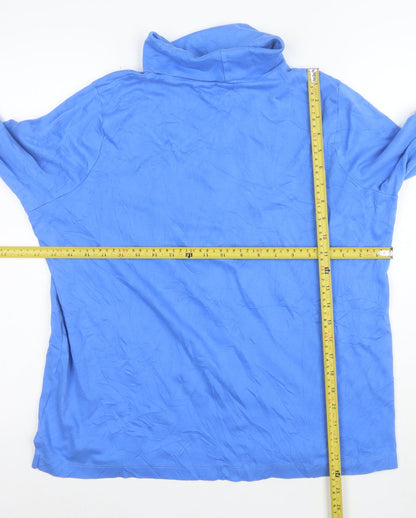 Lands' End Womens Blue Roll Neck Long Sleeve Cotton Top XL
