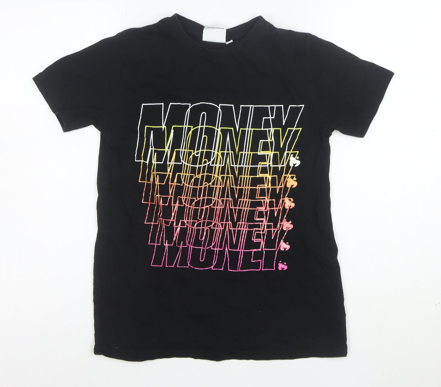Money Boys Black Graphic Print T-Shirt 11-12 Years Short Sleeve Cotton