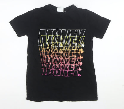 Money Boys Black Graphic Print T-Shirt 11-12 Years Short Sleeve Cotton