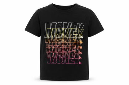 Money Boys Black Graphic Print T-Shirt 11-12 Years Short Sleeve Cotton