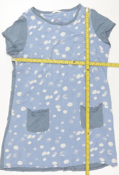 White Stuff Women’s Blue Polka Dot Jersey Shift Dress Size 14