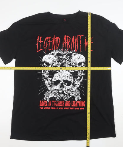 ROMWE Women’s Black Gothic Skull Graphic T-Shirt M Short Sleeve