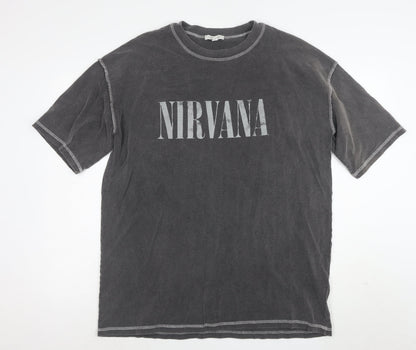 Topshop Women’s Grey Nirvana Graphic Cotton T-Shirt Size L