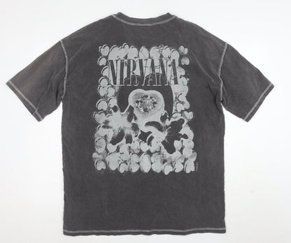 Topshop Women’s Grey Nirvana Graphic Cotton T-Shirt Size L