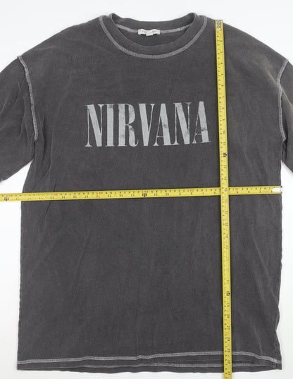 Topshop Women’s Grey Nirvana Graphic Cotton T-Shirt Size L