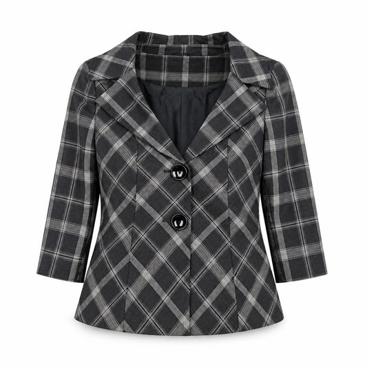 Front view of Kaliko Women Black Check Single-Breasted Blazer, size 10