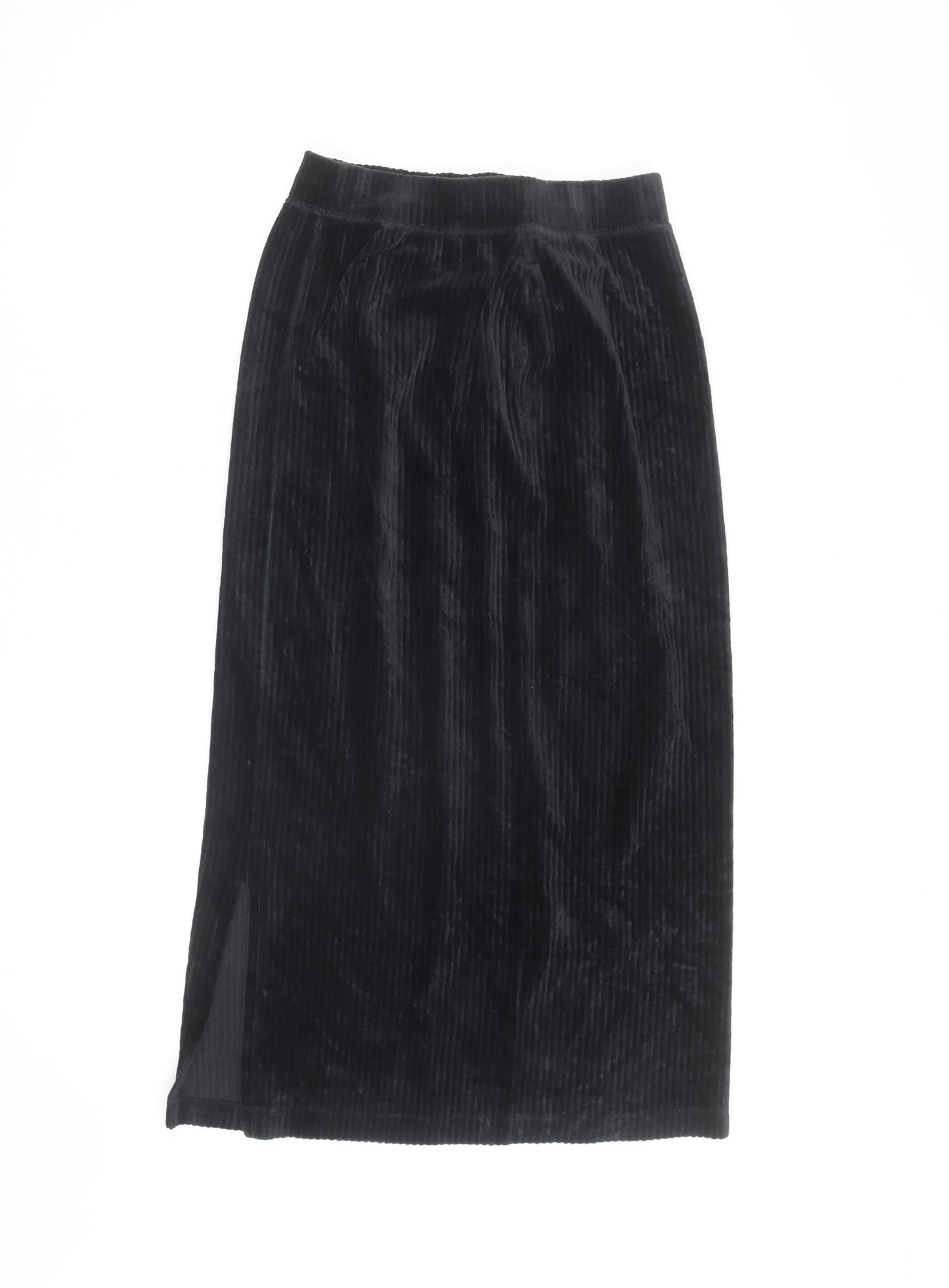 Uniqlo Women Black Velvet Midi Pencil Skirt XS Stretch Lined
