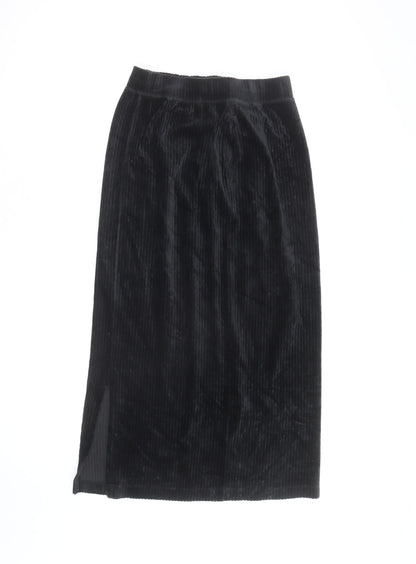 Uniqlo Women Black Velvet Midi Pencil Skirt XS Stretch Lined