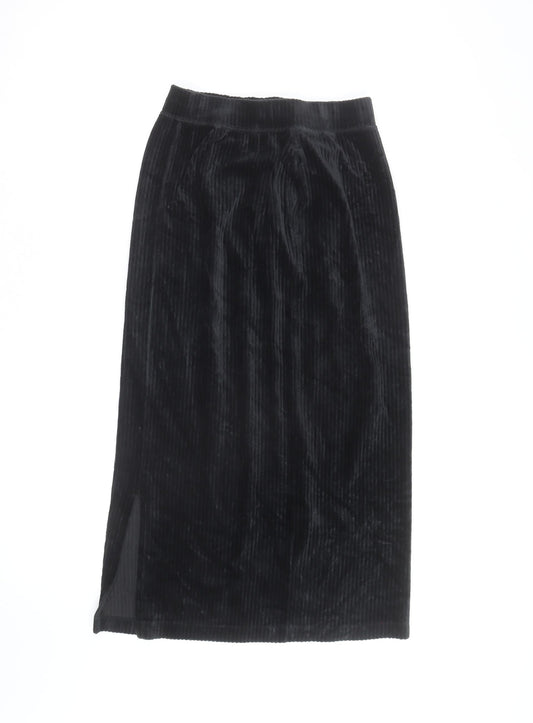 Uniqlo Women Black Velvet Midi Pencil Skirt XS Stretch Lined