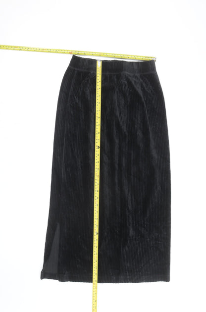 Uniqlo Women Black Velvet Midi Pencil Skirt XS Stretch Lined