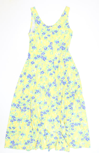 Tikal Trading Company Women's Yellow Floral A-Line Midi Dress Size L