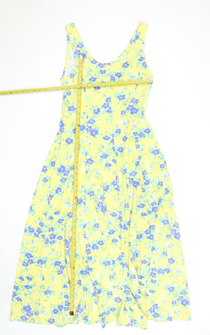 Tikal Trading Company Women's Yellow Floral A-Line Midi Dress Size L