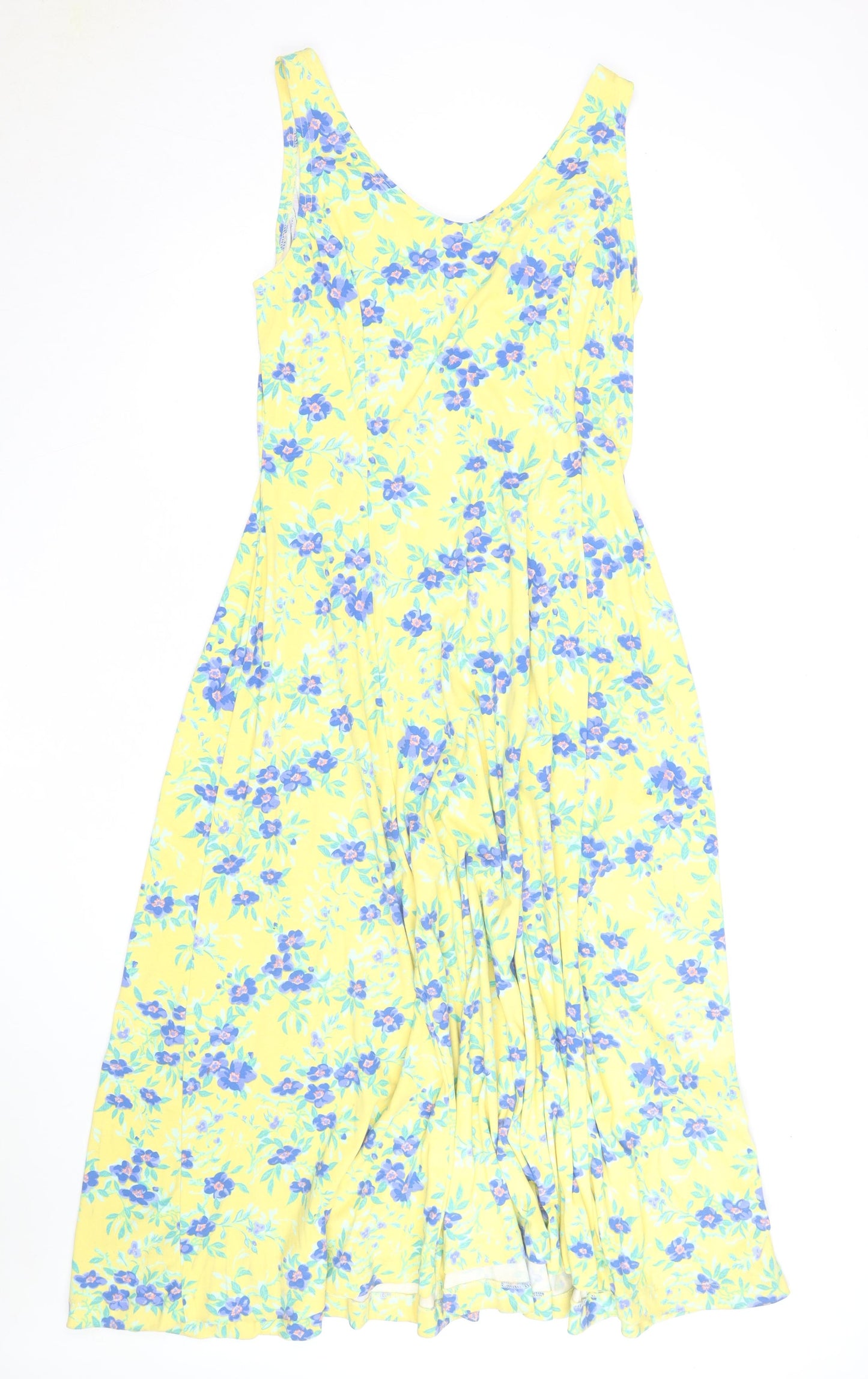 Tikal Trading Company Women's Yellow Floral A-Line Midi Dress Size L