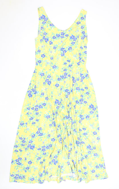 Tikal Trading Company Women's Yellow Floral A-Line Midi Dress Size L