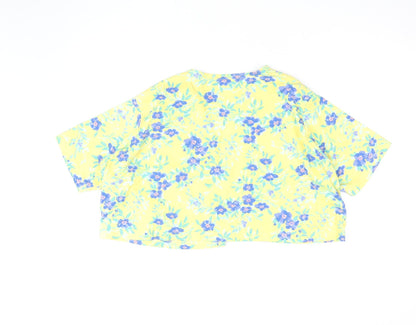 Tikal Trading Company Women’s Yellow Floral Cropped Kimono Blouse M