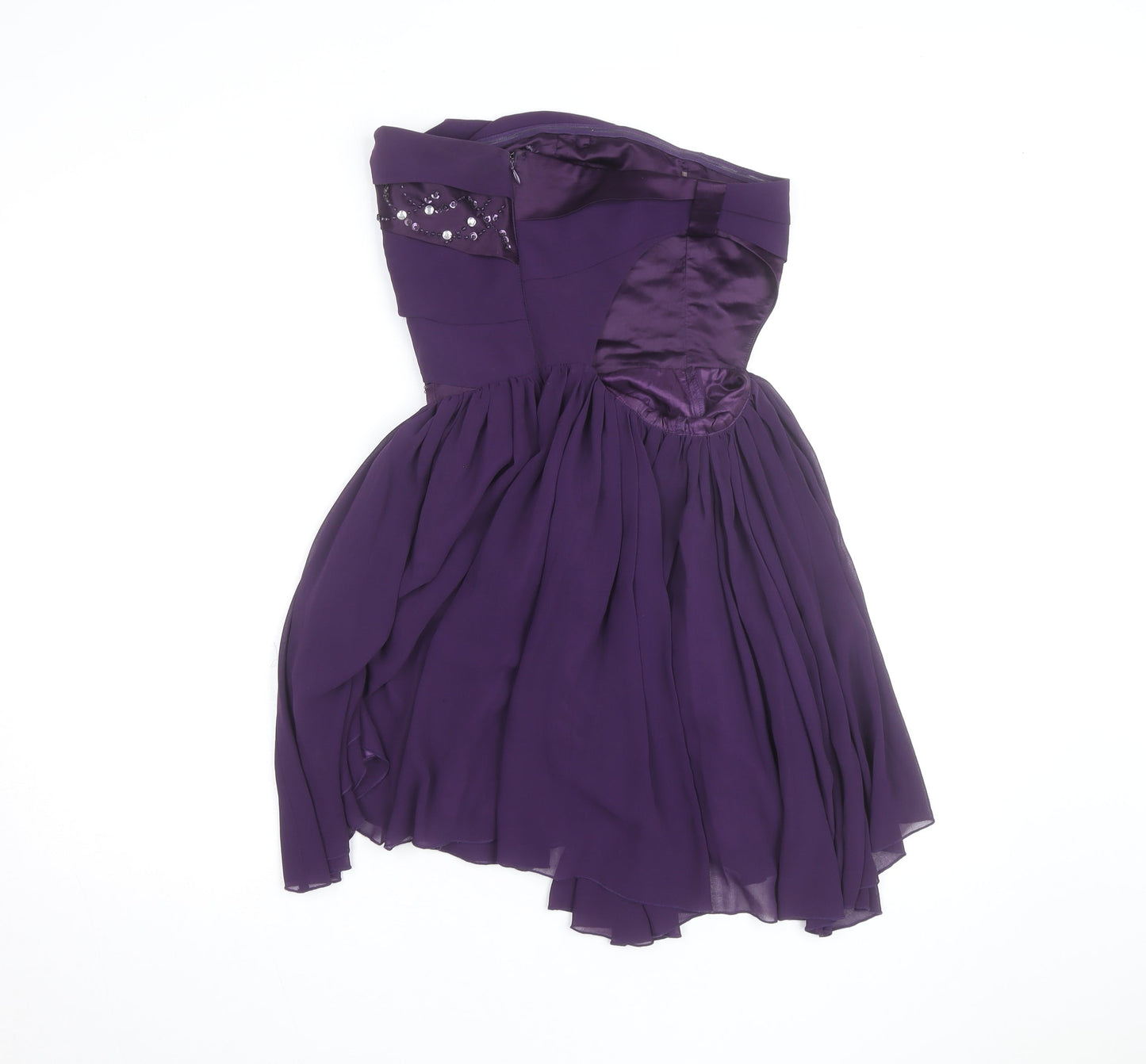 Lipsy Women’s Purple Strapless Beaded Short Party Dress Size 8