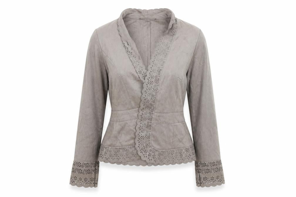 Next Women Beige Faux Suede Wrap Blouse Size 14 Embroidered Long Sleeve
