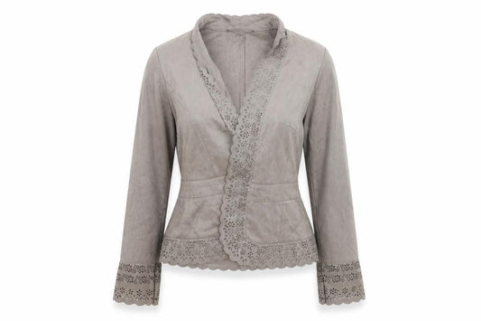 Next Women Beige Faux Suede Wrap Blouse Size 14 Embroidered Long Sleeve