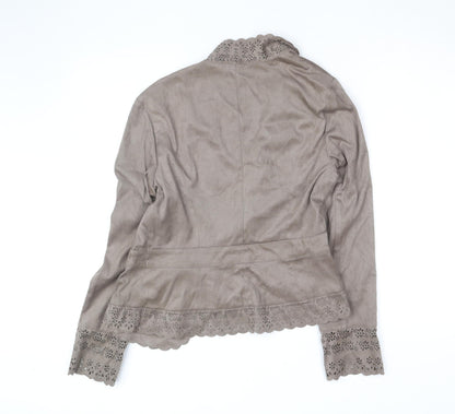 Next Women Beige Faux Suede Wrap Blouse Size 14 Embroidered Long Sleeve