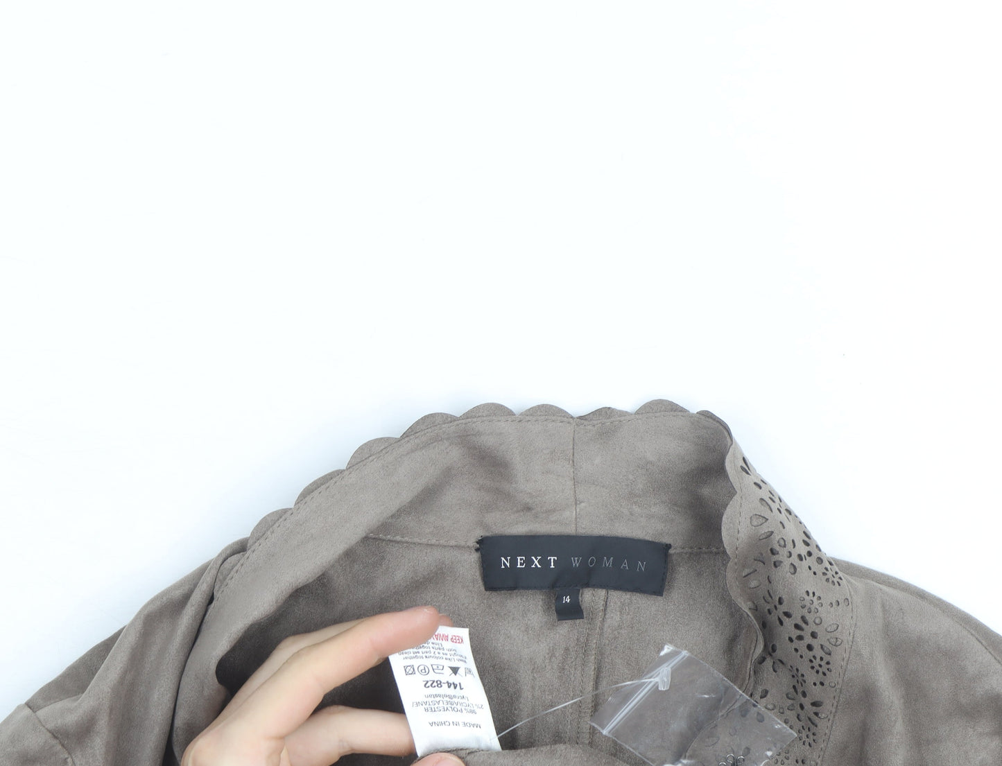 Next Women Beige Faux Suede Wrap Blouse Size 14 Embroidered Long Sleeve
