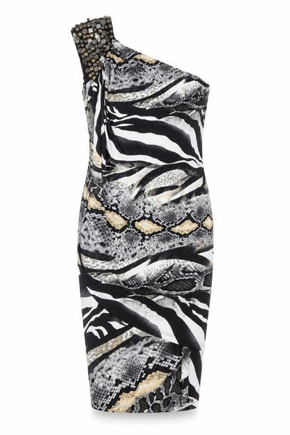 Ko-Tee Women’s Multicoloured Animal Print One Shoulder Bodycon Dress Size M