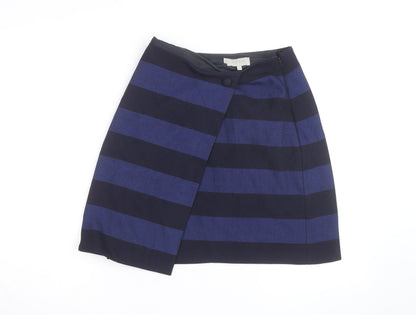 Hobbs Women Blue Striped Wool Wrap Short Skirt Size 12