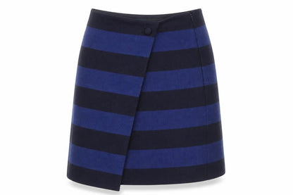 Hobbs Women Blue Striped Wool Wrap Short Skirt Size 12