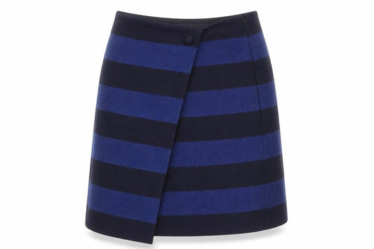 Hobbs Women Blue Striped Wool Wrap Short Skirt Size 12