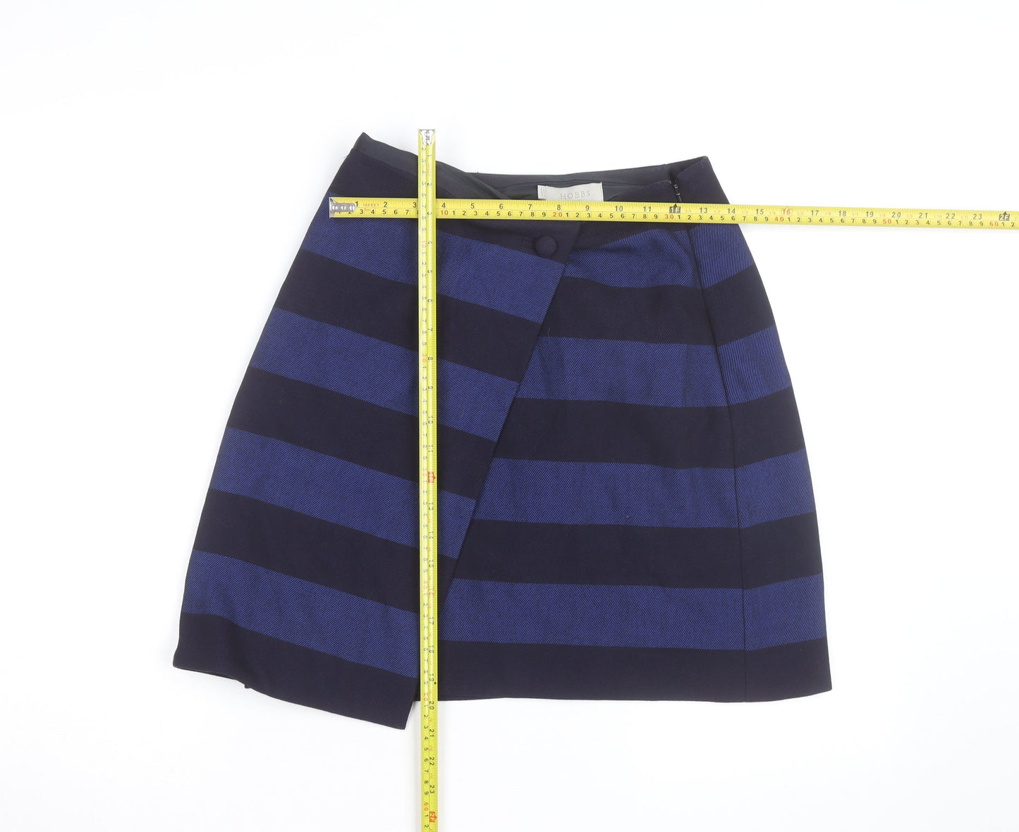 Hobbs Women Blue Striped Wool Wrap Short Skirt Size 12