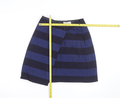 Hobbs Women Blue Striped Wool Wrap Short Skirt Size 12