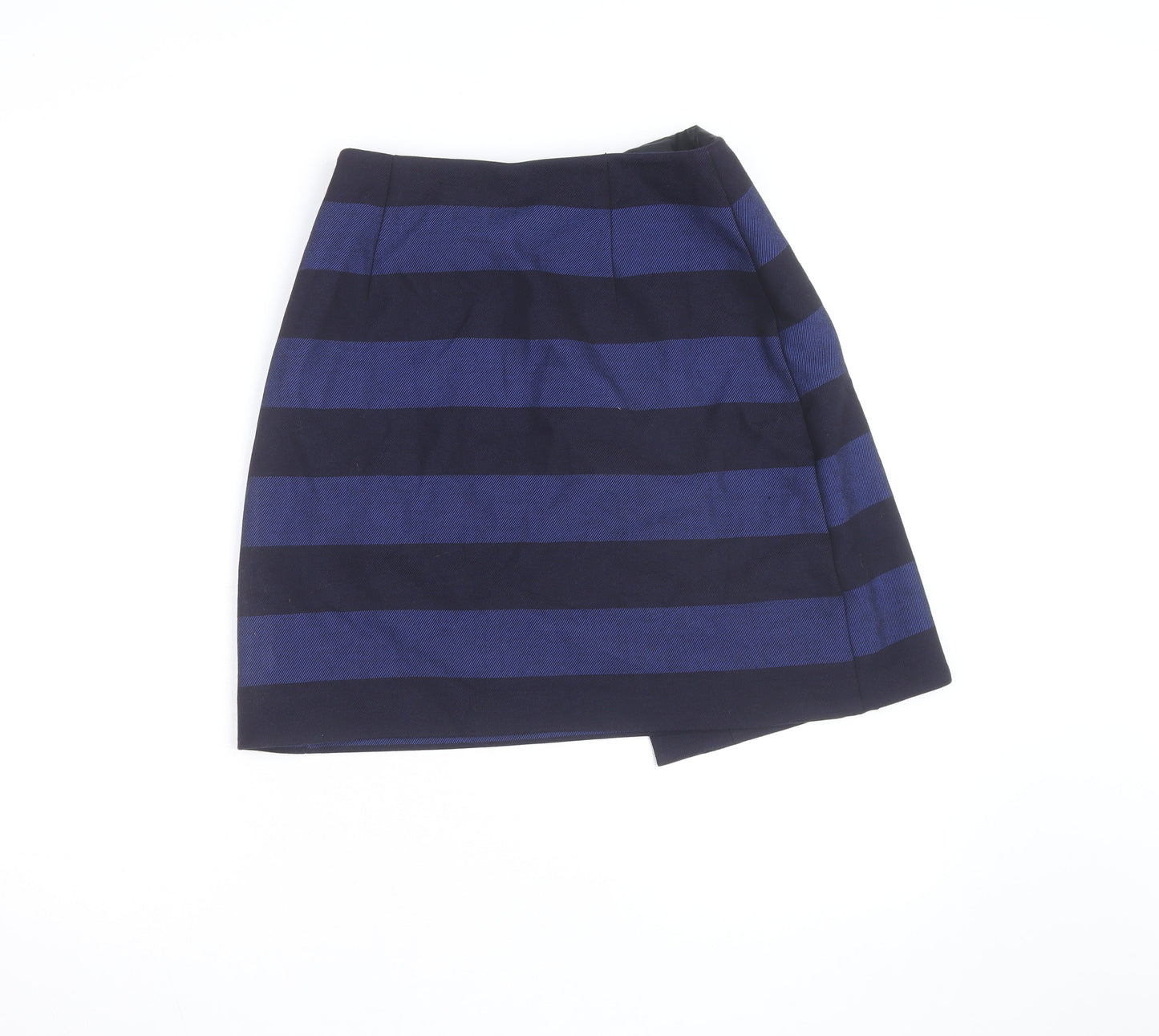 Hobbs Women Blue Striped Wool Wrap Short Skirt Size 12